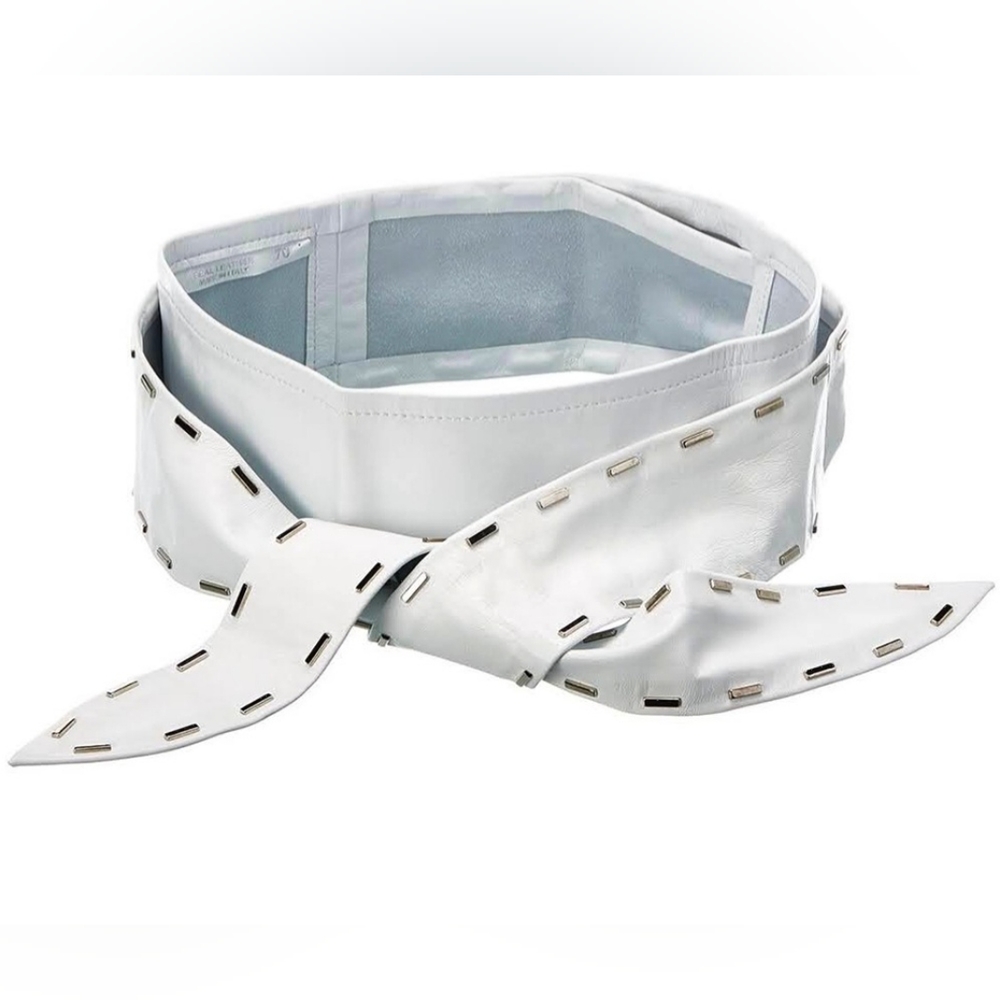 IRO STUDDED WHITE LEATHER WRAP BELT SIZE 80